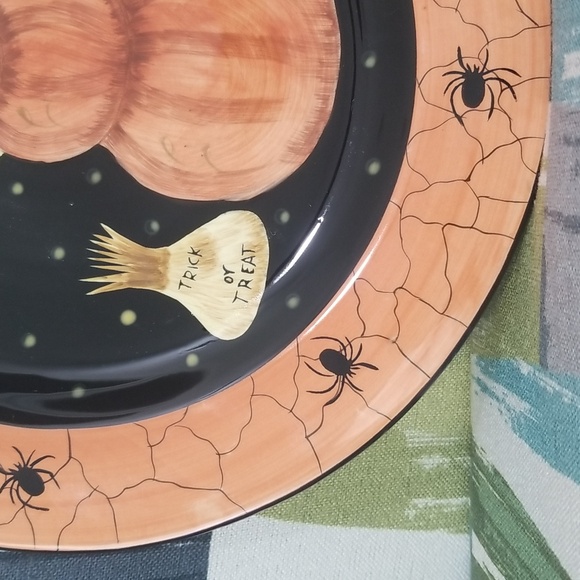 Halloween GATES WARE Laurie Gates 11-3/4" Single PUMPKIN SCARECROW Dinner Plate - Picture 7 of 14